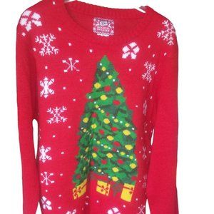 JEM Christmas Tree Red Ugly Holiday Crewneck Sweater Size Large